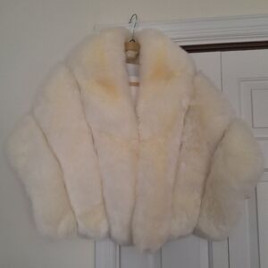 Faux Fur Shawl Bolero Jacket White